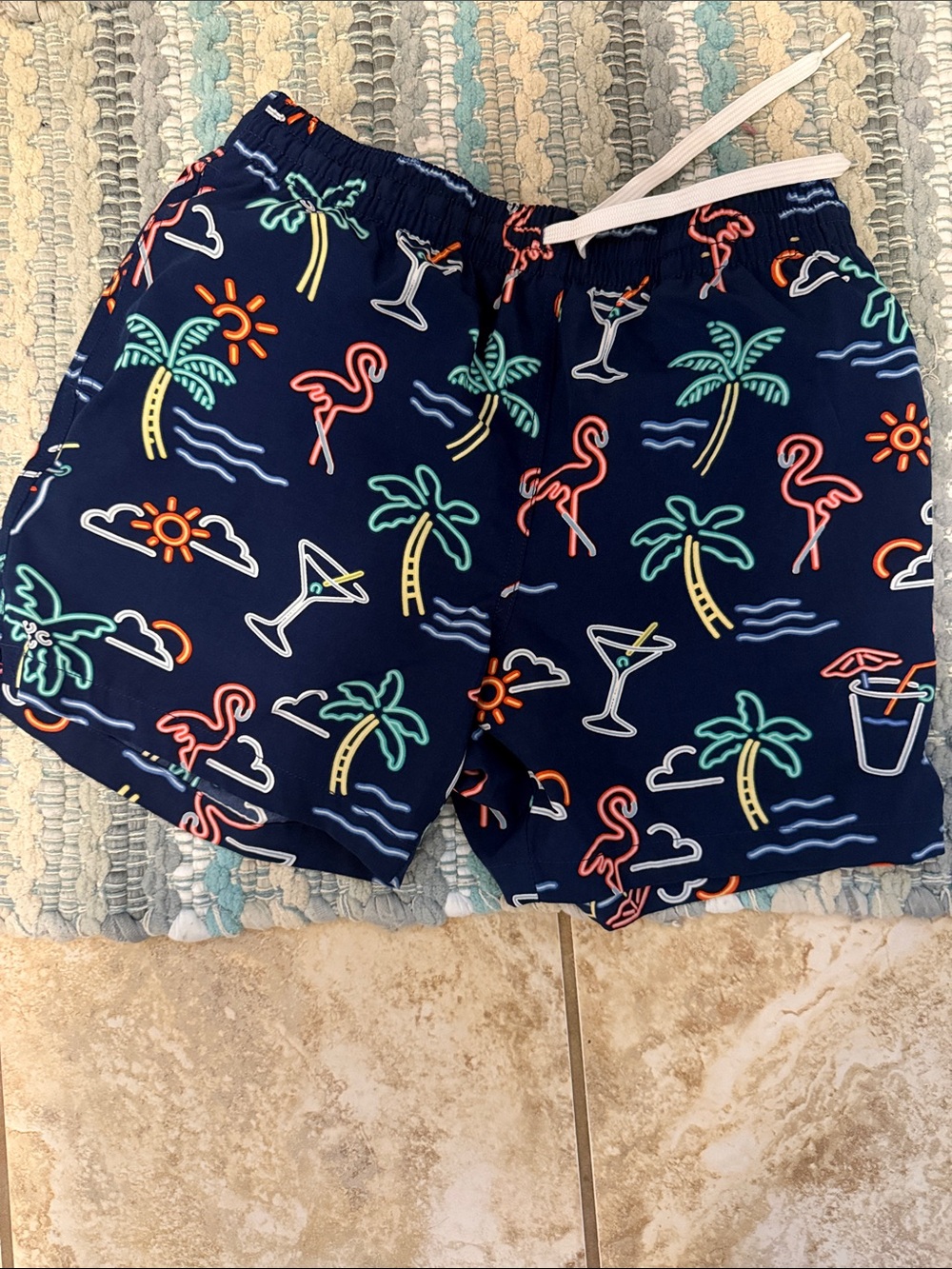 chubbies Navy Swim Shorts with Tropical Accents
